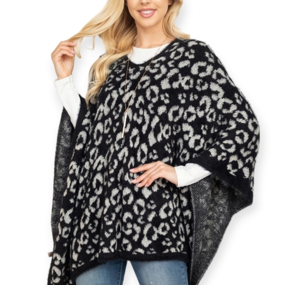 Leopard Print Poncho Sweater - Picture 2 of 13